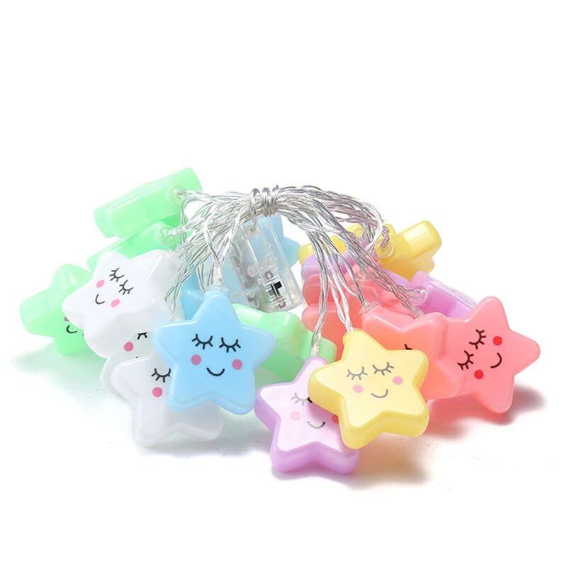 1M 10 LED Garland Smile Stars String lights for Kids Children Decors for Room Party Year Christmas Tree Battery Powered
