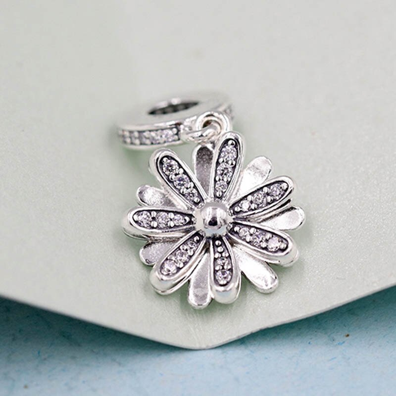 Original étincelant marguerite fleur avec espoir paix et amour pendentif perles Fit 925 en argent Sterling Bracelet à breloques bijoux à bricoler soi-même