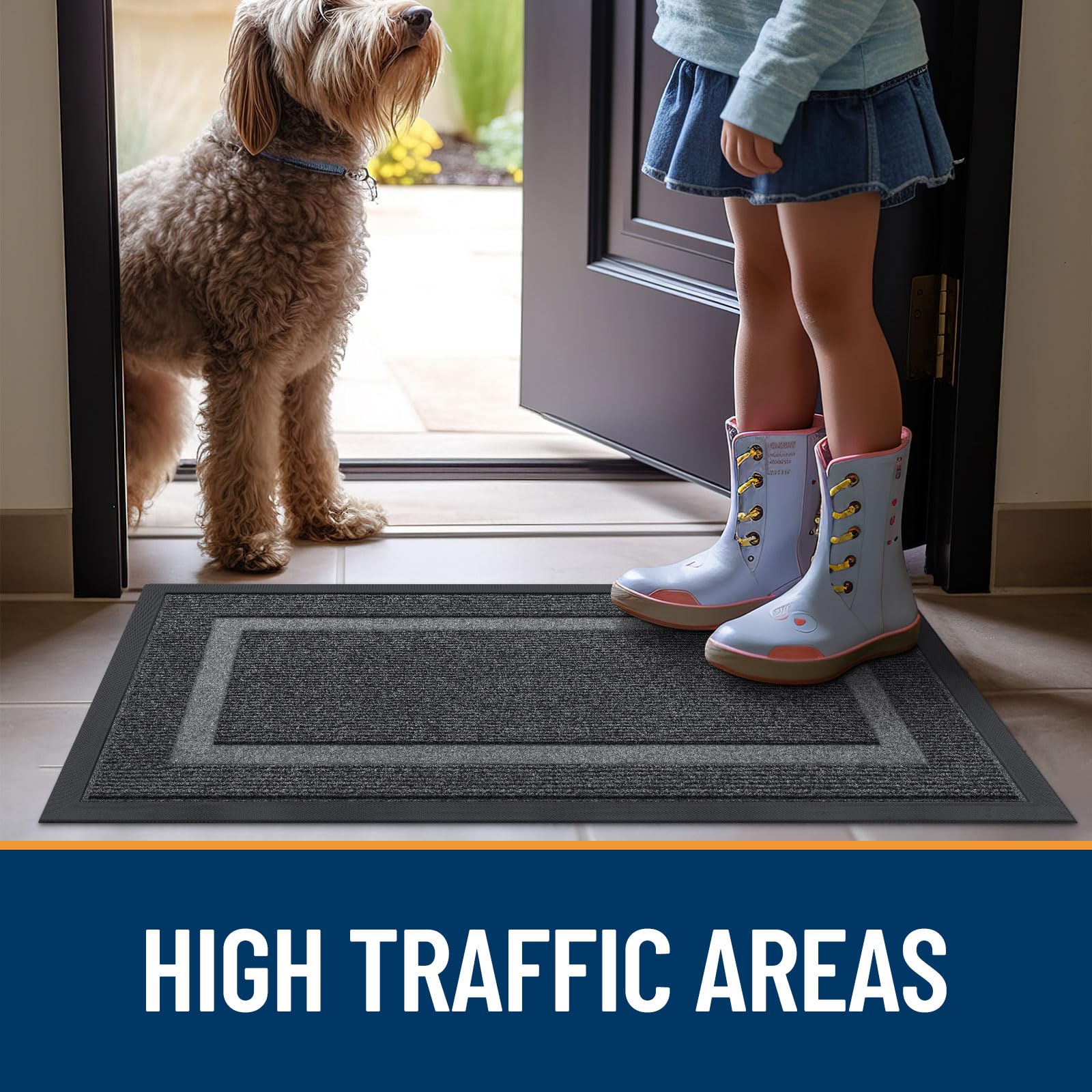 HAPIHAPPY-alfombra para puerta delantera, entrada interior y exterior, resistente al agua, caucho Natural, resistente a la decoloración, fácil de limpiar, alfombrilla para puerta de porche y Patio