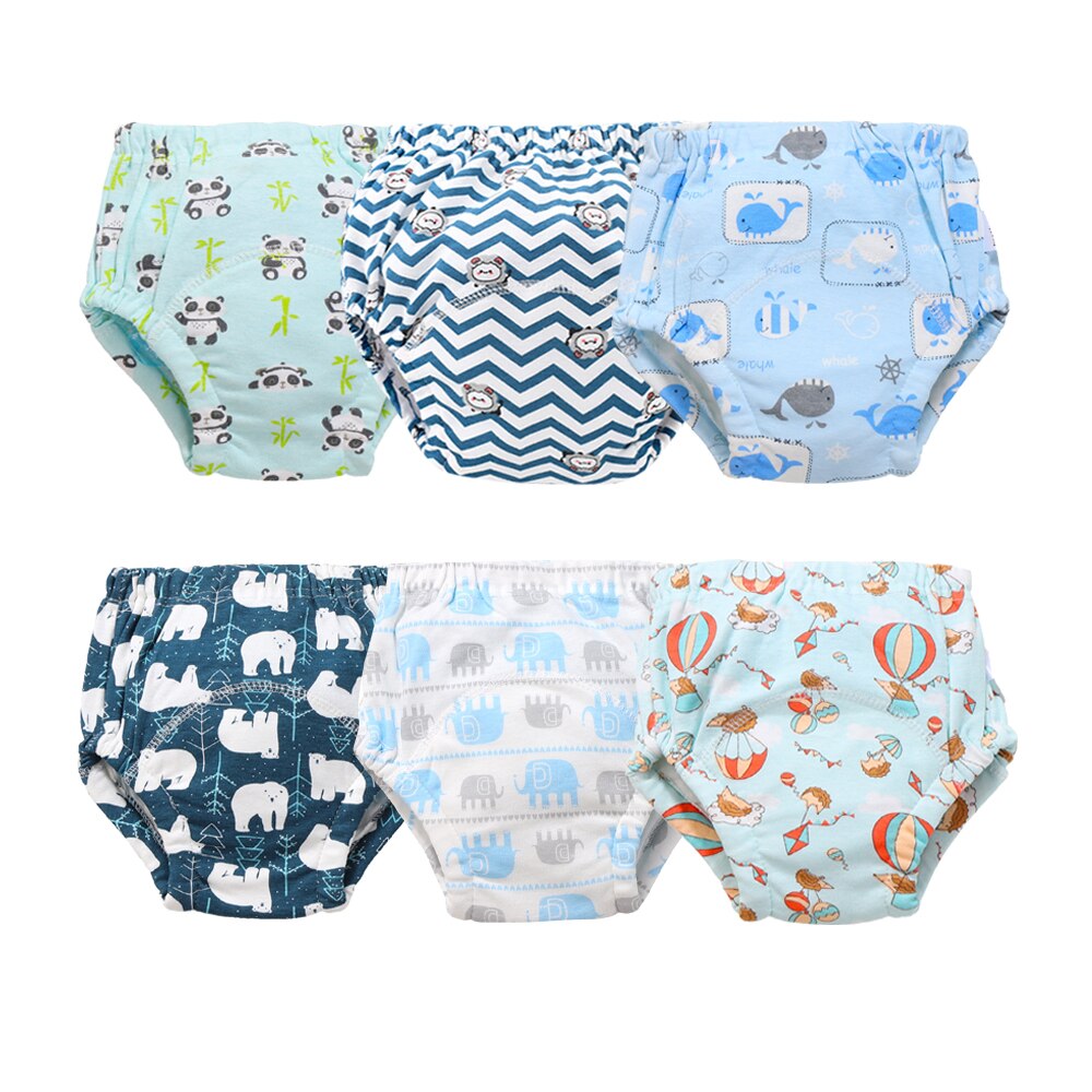 6 stk/parti bomuld baby træningsbukser unisex børne undertøj stof ble bleer spædbørn resable vandtætte pottetræning trusser