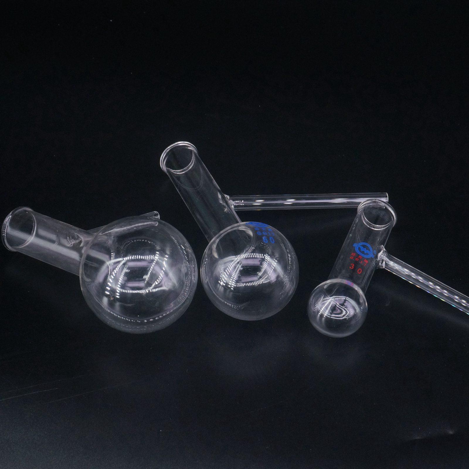 Matraz de destilación de vidrio, base redonda con brazo lateral para destilación de laboratorio, 30ml, 60ml, 100ml, 250ml, 500ml, 1000ml, 2000ml