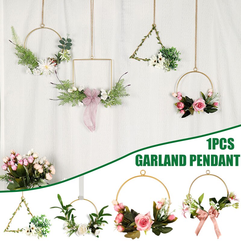 Le plus Polygona Simulation fleur couronne porte tenture murale fleur cerceau couronne anneau en métal guirlande suspendue pour décoration murale de mariage