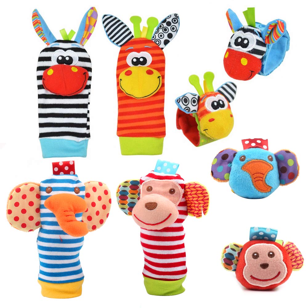 Children's Socks Cartoon Baby Toy Wrist Strap Socks Animal Plush Rattles Children's Toys Newborn Foot Finder Sock Newborn Rattle