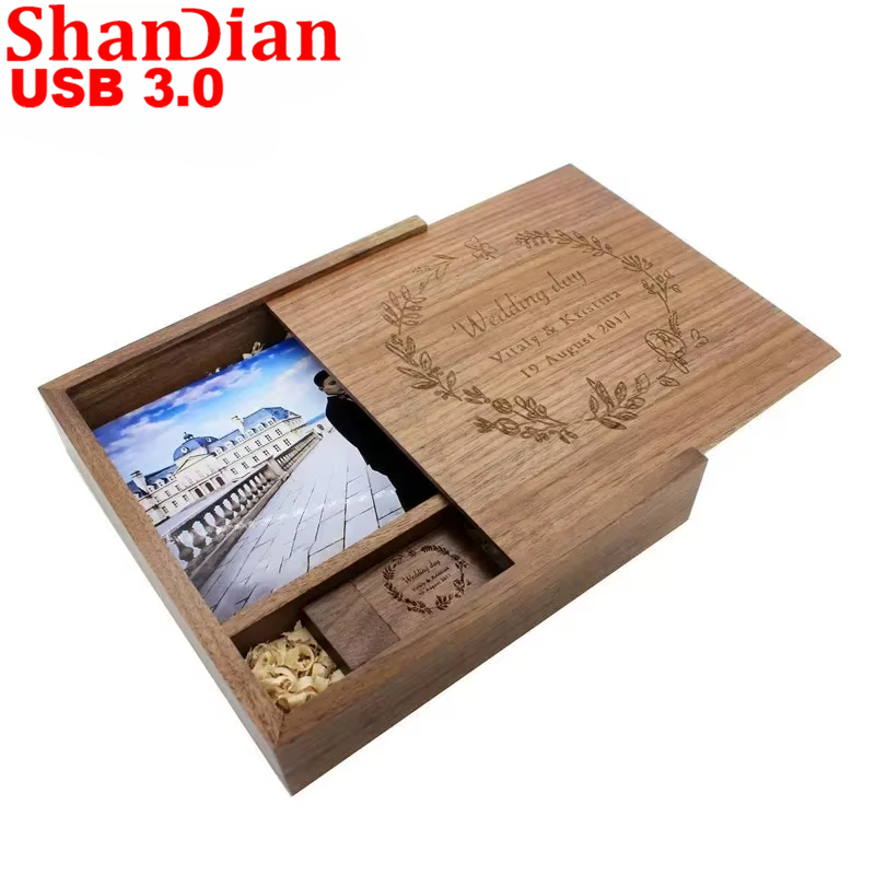 USB 3.0 Maple Photo Album with Box 5 Lot Free Custom LOGO USB Flash Drives 64GB Pen Drive 16GB Photography Stick（170*170*35 Mm）