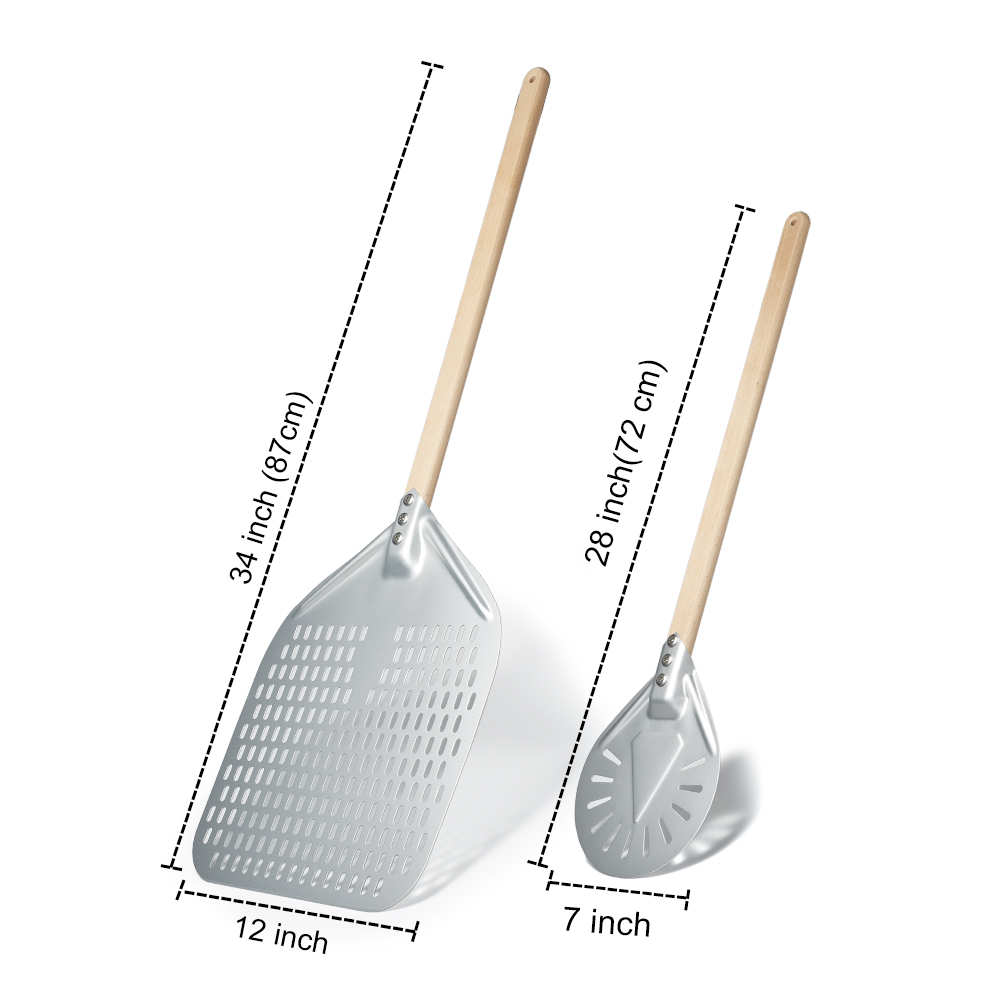 SHANGPEIXUAN Perforated Pizza Peel with Turning Pizza Peel Wood Handle Pizza Shovel Anodized Short Spatulas Baking Tools: army green