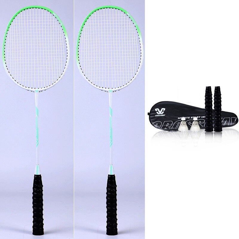 Ultra Light Double Badminton Racquet Carbon Lightest Playing Badminton Whole 2pcs Elementary Exercises Badminton Rackets Set: green