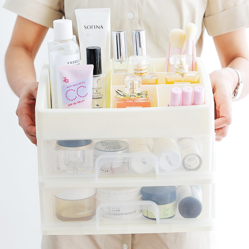 Organizador de maquillaje cajones caja de almacenamiento de cosméticos de plástico recipiente para joyas estuche de maquillaje organizador de cepillos de maquillaje H1187