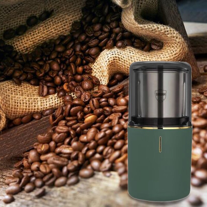 Portable Coffee Grinder Electric Bean Nut Herb Grinder Coffee Beans Multifunctional Coffee Machine for Kitchen,Green
