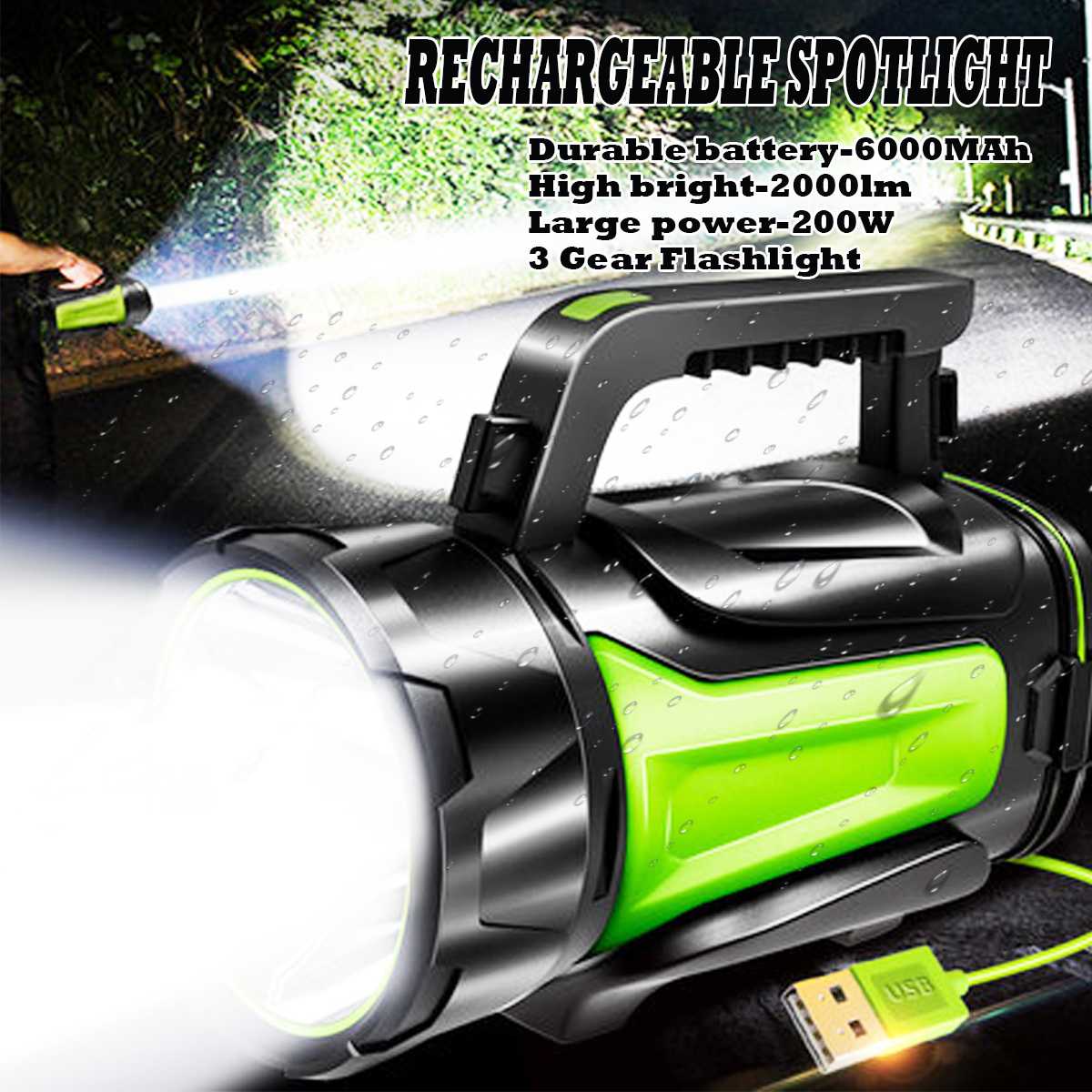 Foco portátil de mano de 200/300/500W, reflector LED recargable con USB incorporado, linterna, foco impermeable: B