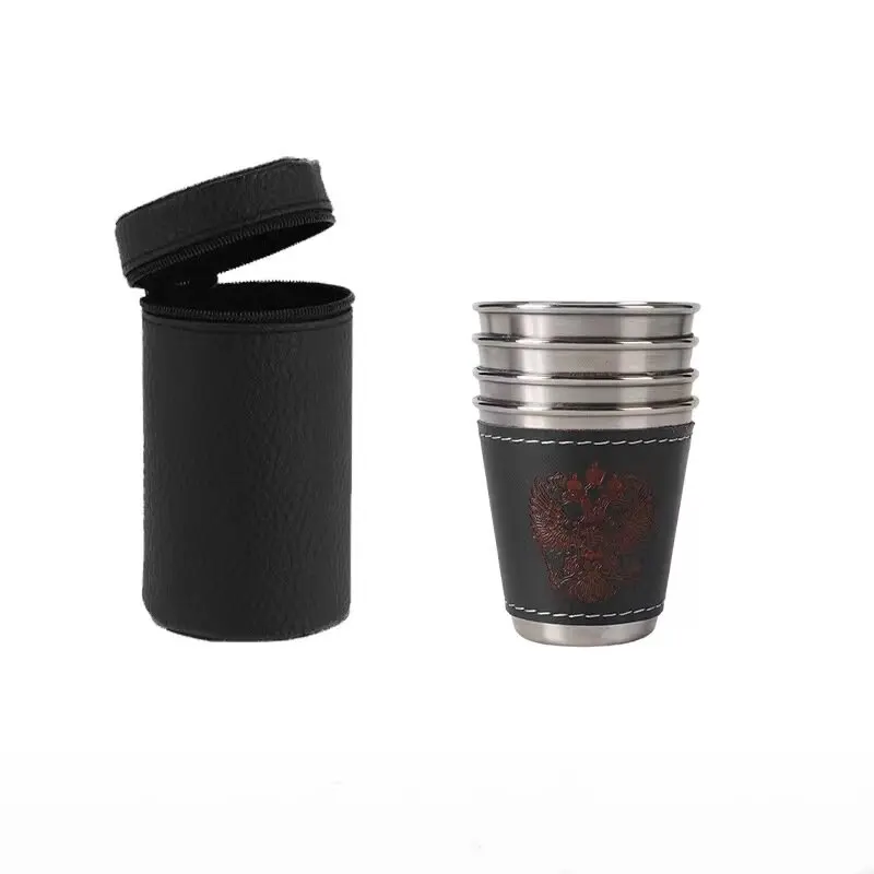 4Pcs/set Stainless Steel Shot Glasses with Leather Case Espresso Shot Cups Barware Drinking Vessel Camping Home Restaurant Mug: black / >1L