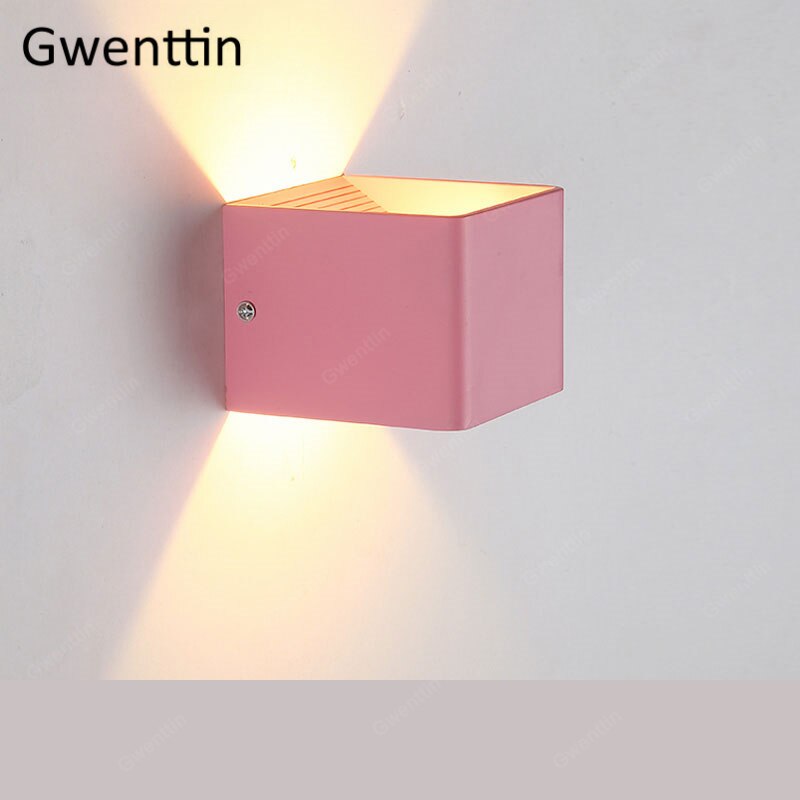 7W Nordic Vierkante Wandlampen Moderne Verlichting Voor Thuis Led Spiegel Lampen Badkamer Slaapkamer Lamp Ijzer Blaker armatuur: Roze / Cool White(5500-7000K)