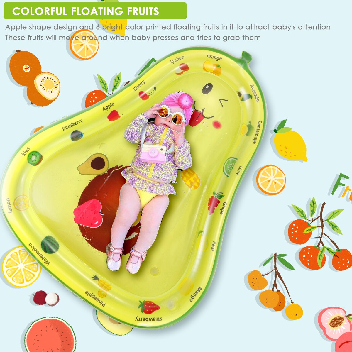 Avocado Shape Baby Water Mat W 6 Floating Toys Pool Rafts Infant Ride Baby Supplies Baby Care Infant Activity Play Mat