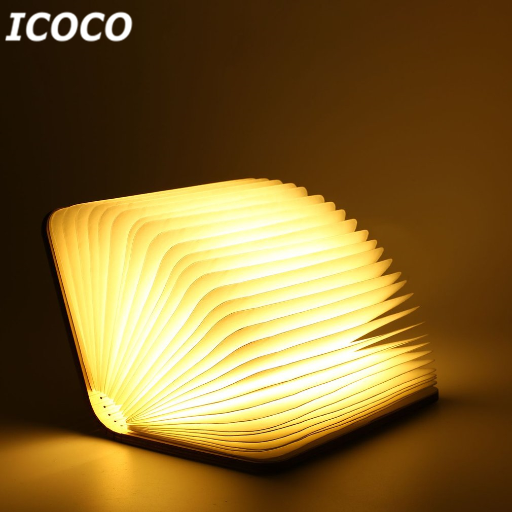 Icoco Draagbare Usb Oplaadbare Led Magnetische Opvouwbare Houten Boek Lamp Nachtlampje Bureaulamp Voor Home Decor