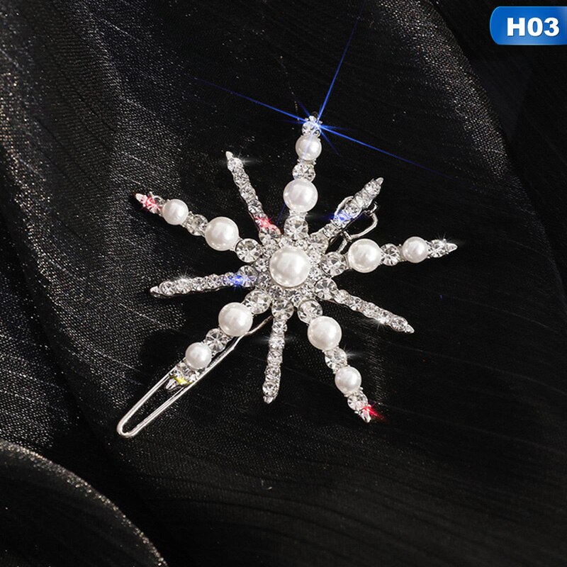Luxury Shiny Rhinestone Snowflake Hairpin Temperament Pearl Bangs Hair Clip Women Girl Hair Clip Headwear Accessories: H03