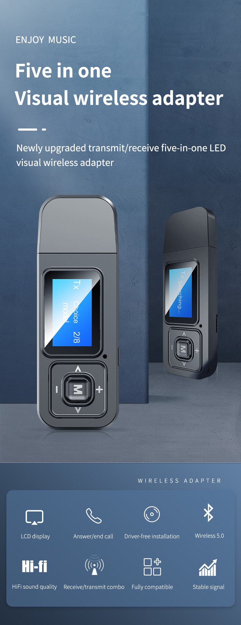 BT12 Wireless Bluetooth 5.0 Receiver Transmitter Digital Display Adapter For PC TV Car Accessories For Wireless Adapter TXTB1