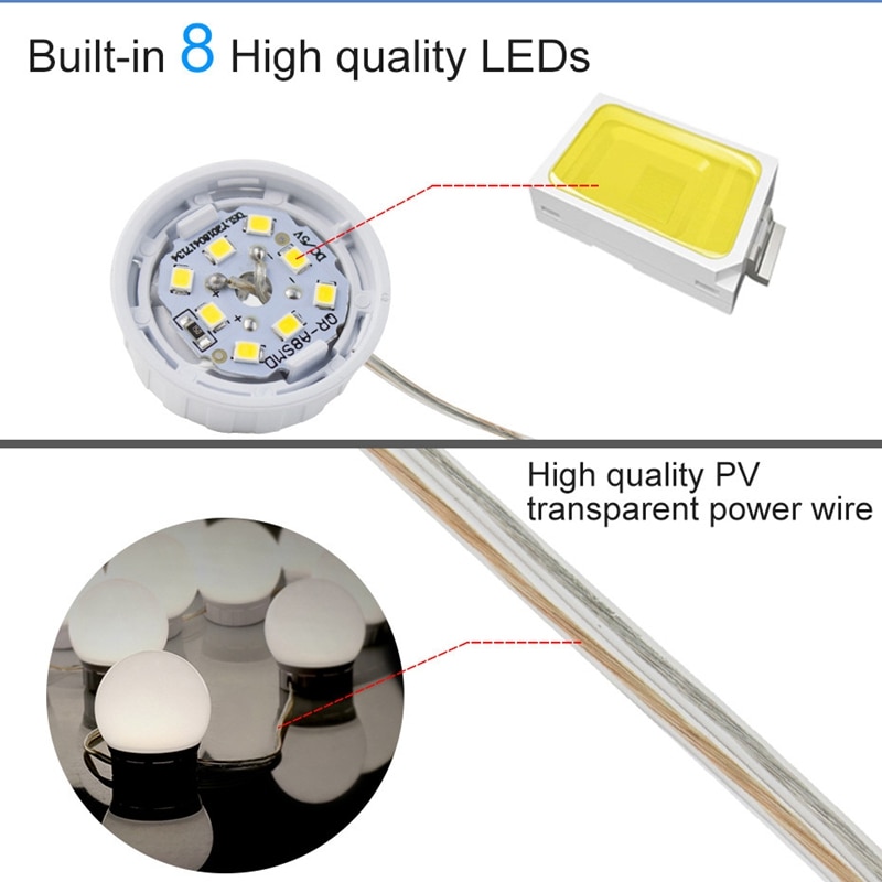 Usb led 5v makeup lampe væglampe skønhed 2 6 10 14 pærer sæt til toiletbord trinløst dæmpbare hollywood makeup spejl lys