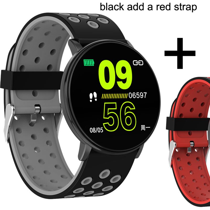 Fitness Tracker Watch Blood Pressure Smart Bracelet Pedometer Waterproof Fitness Bracelet Activity Tracker Smart Band Men Women: W8C a red strap