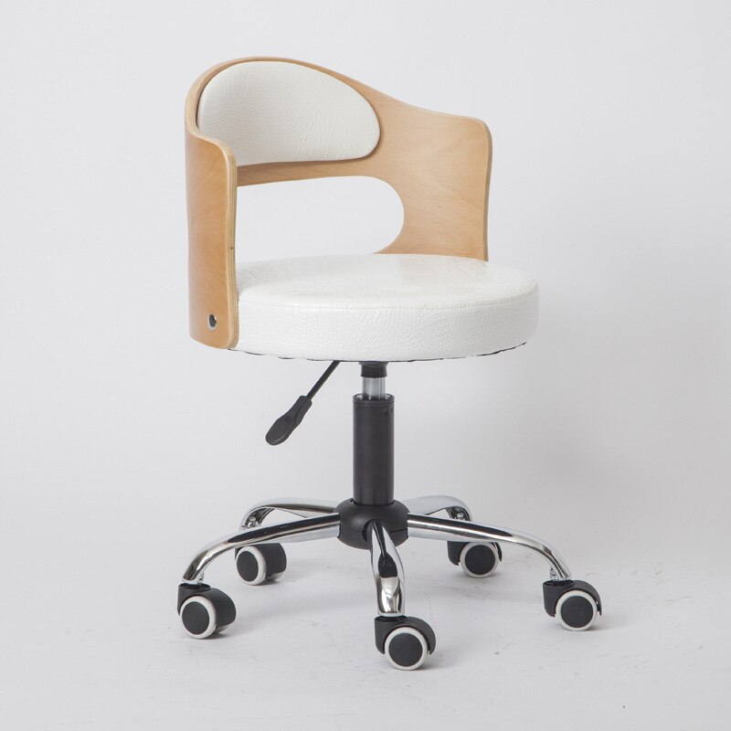 Stijl Massief Hout Lifting Barkruk Moderne Eenvoudige Rugleuning Thuis Beauty Salon Ronde Kruk Receptie Hoge Kruk Swivel stoel: bmdm white leather