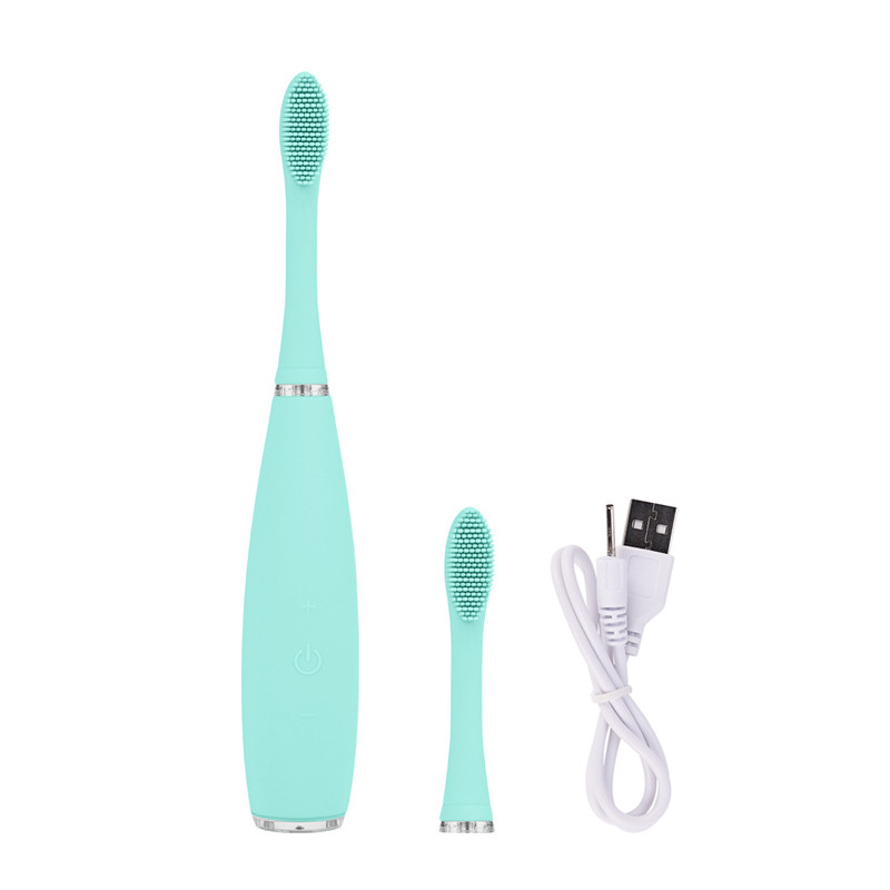 Ultrasonic Vibration Electric Tooth Brush Silicone Deep Clean Oral Brushes Soft Gum Massage USB Rechargeable Toothbrush P46: Green