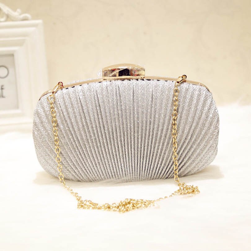 Women Ruched Clutch Evening Bag Ladies Party Wedding Bride Wallet Day Clutch Makeup Bags Crossbody Bag: Silver Big