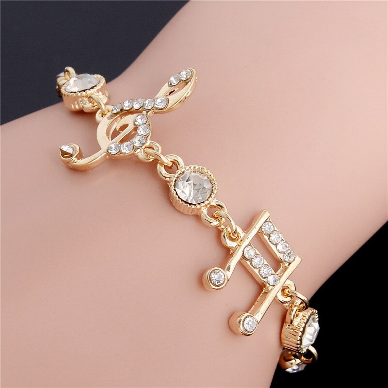 Gold Mucic Note Bracelet Women Ladies Link Chain Crystal Music Bracelet Jewelry Accessories Party Wedding Cubic Zironia Bracelet