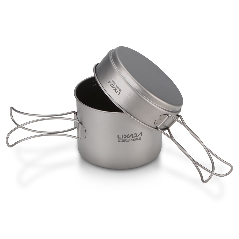 Lixada Ultraleicht Titan 900/1100ml Topf und 350ml Braten Pfanne Cookset draussen Camping Picknick Kochgeschirr einstellen mit klapp Griffe