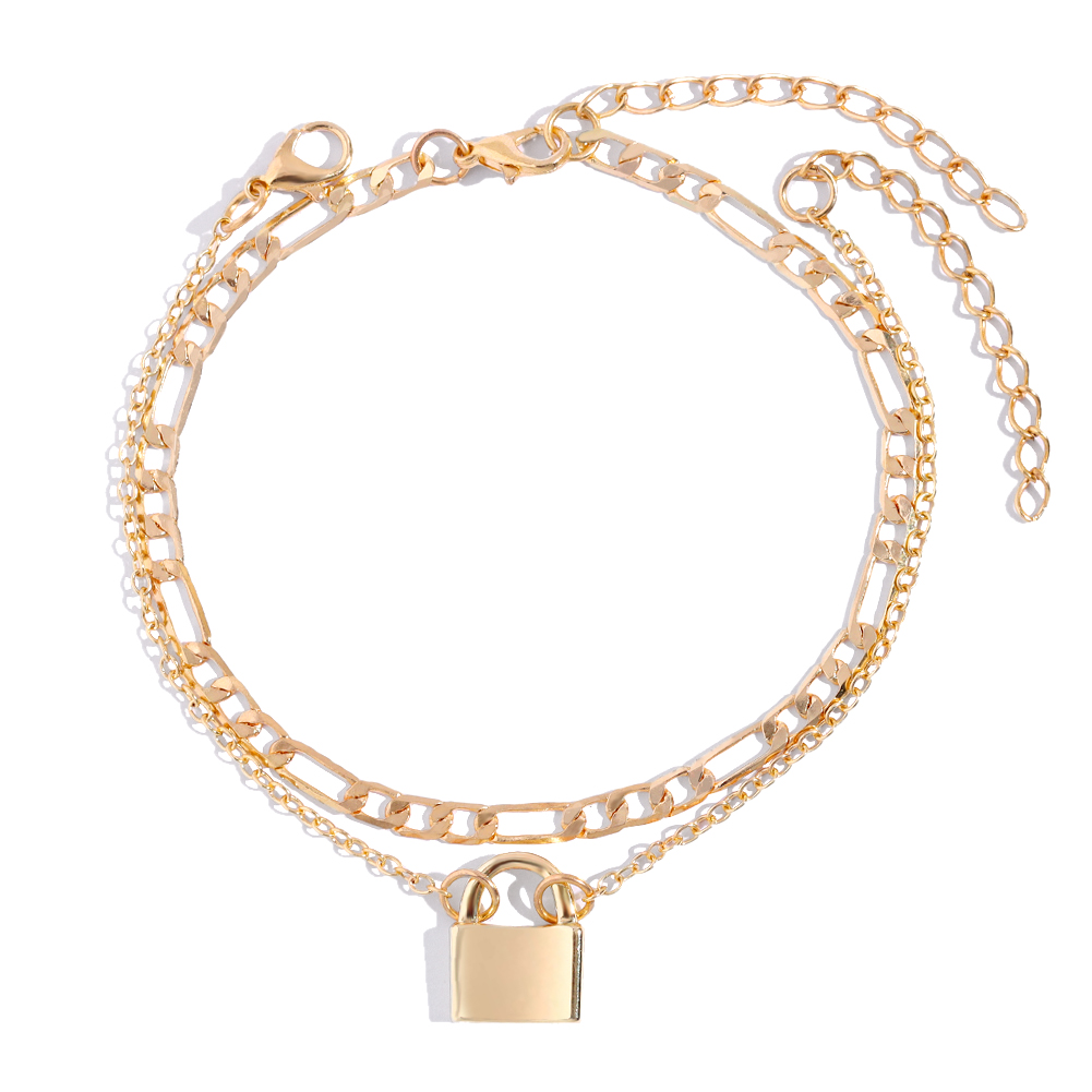 Flatfoosie Hip Hop Crystal Cross Hanger Enkelbanden Voor Vrouwen Golden Metal Link Voet Ketting Strand Sandalen Been Enkelband Sieraden: 017001GD