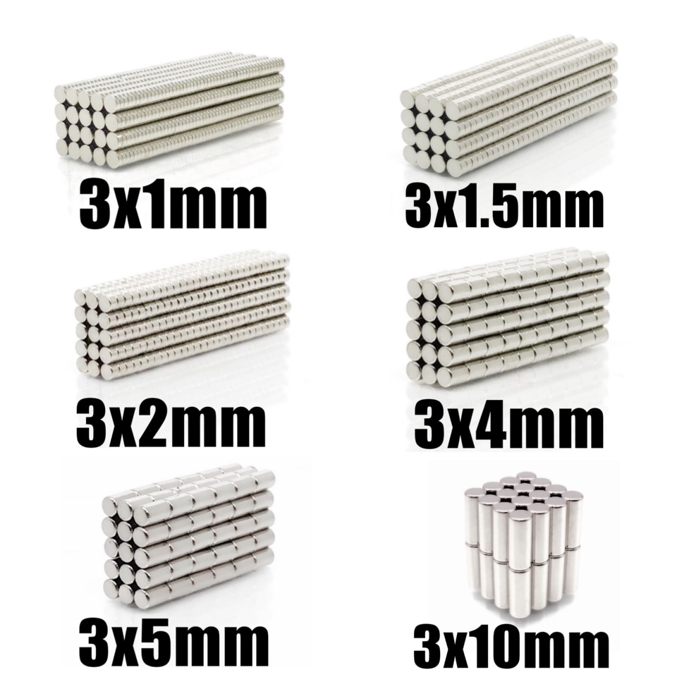 100 ~ 500 stk  n35 rund magnet 3 x 1 3 x 1.5 3 x 2 3 x 4 3 x 5 3 x 10 neodymmagnet permanent ndfeb super stærke kraftige magneter 3*1 3*2