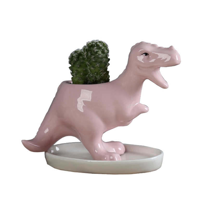 Śliczne dinozaur doniczka na sukulenty garnek z drenażu tacy ceramiczne kaktus pojemnik na kwiaty zwierząt bonsai uchwyt na rośliny doniczkowe: różowy