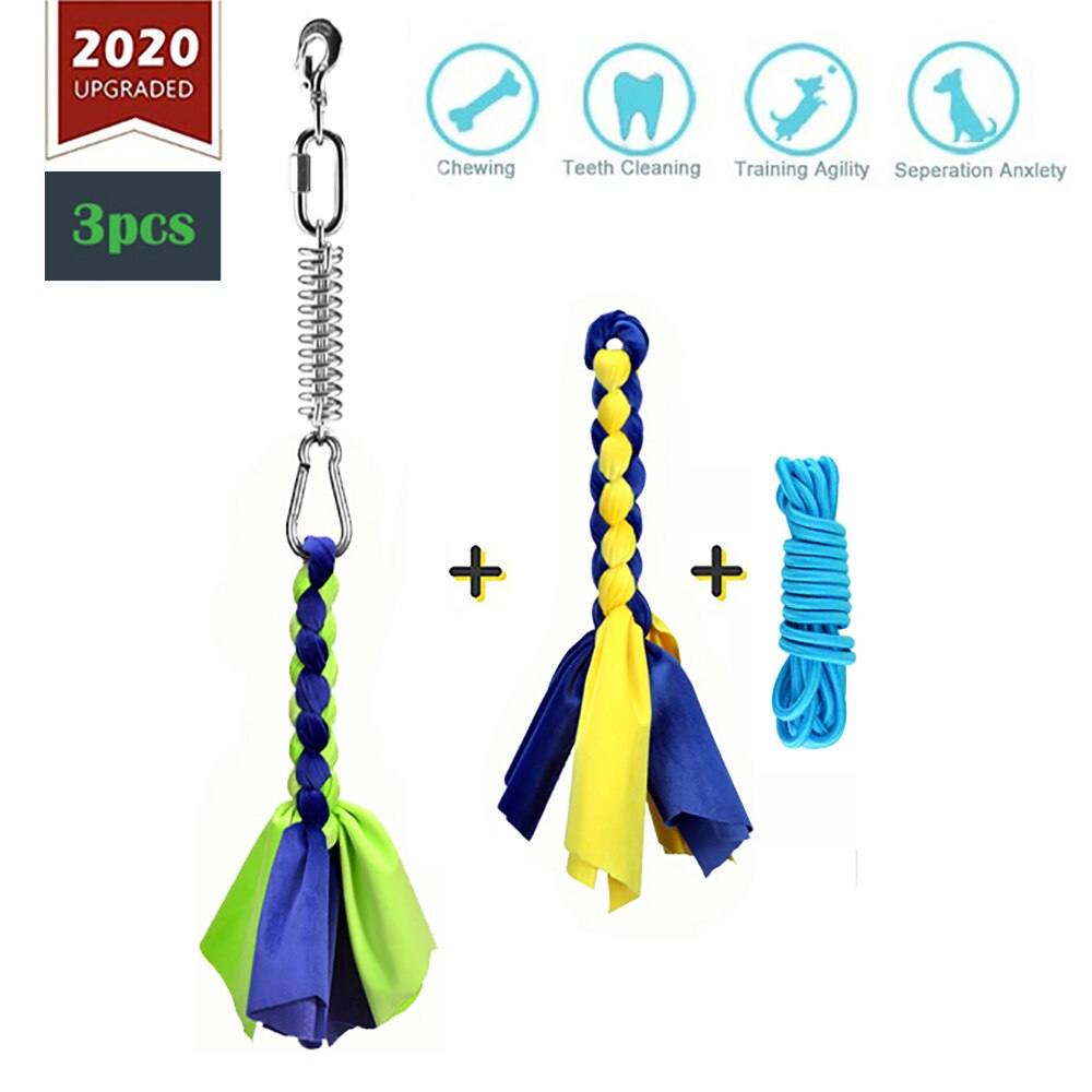 Durable Pet Dog Toys Stainless Steel Spring Pole Puppy Rope Toys Backyard Outdoor Hanging Exercise Rope Pull Tug Of War Toy: 3