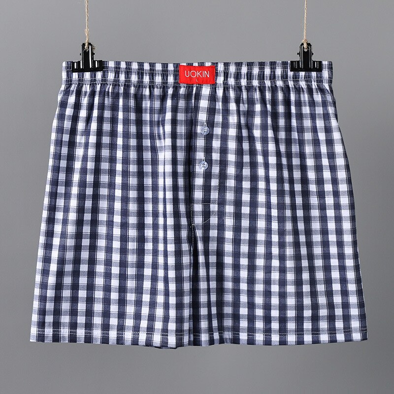 Men Sleep Bottoms Simple Shorts Blue Plaid Summer Male Short Pants Loose Home Wear Pyamas Casual Home Clothes