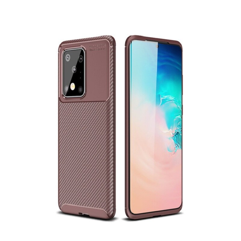 Suitable for Samsung S20 ultra carbon fiber beetle anti-fall shell Note10 lite cooling TPU protective Business style cover: brown