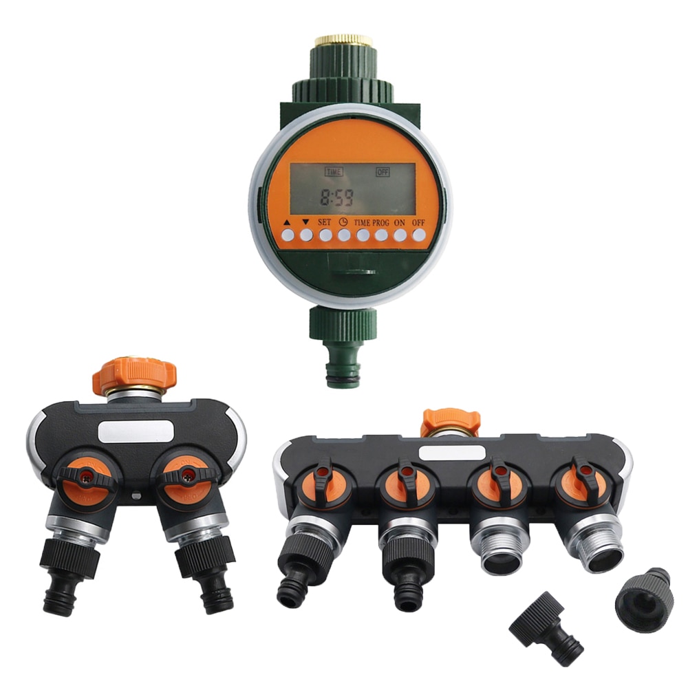 Electronic LED Display Rain Sensor Automatic Water Timer Garden Lawn Irrigation Watering Controller 2-way 4-way Hose Splitters