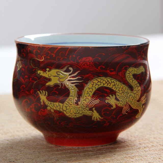 Royal Dragon Double Wall Tea Cup 100ml Chinese Traditional Ceramic Procelain Teacup TiKuanYin Puer Tea Bowl: C