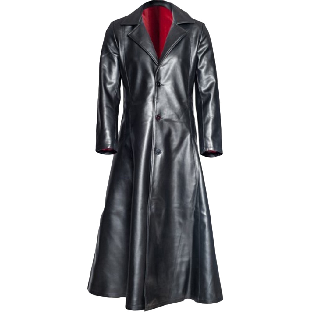 Pu Leather Coat Jacket Men Gothic Long Coat Short Faux Leather Jacket Turn-down Colla Soft Jacket Female S-5XL