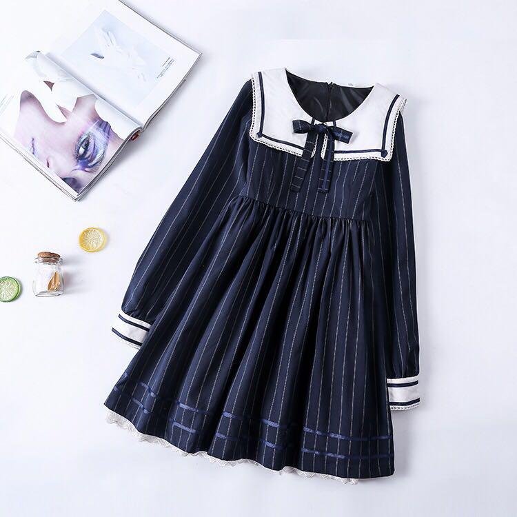 Langærmet efterårs lolita jk uniform lolita sømandskrave sød pige cos kjole stor dame buttede piger plus størrelse  xl 2xl 3xl 4xl: Xxxl