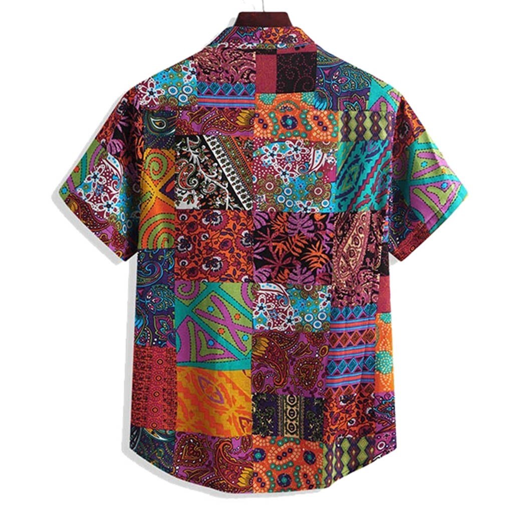 Men&#39;s Colorful Short Sleeve Loose Buttons Hawaiian Casual Shirt Beach Blouse Plus Size Printed Shirts Summer Chemise Homme