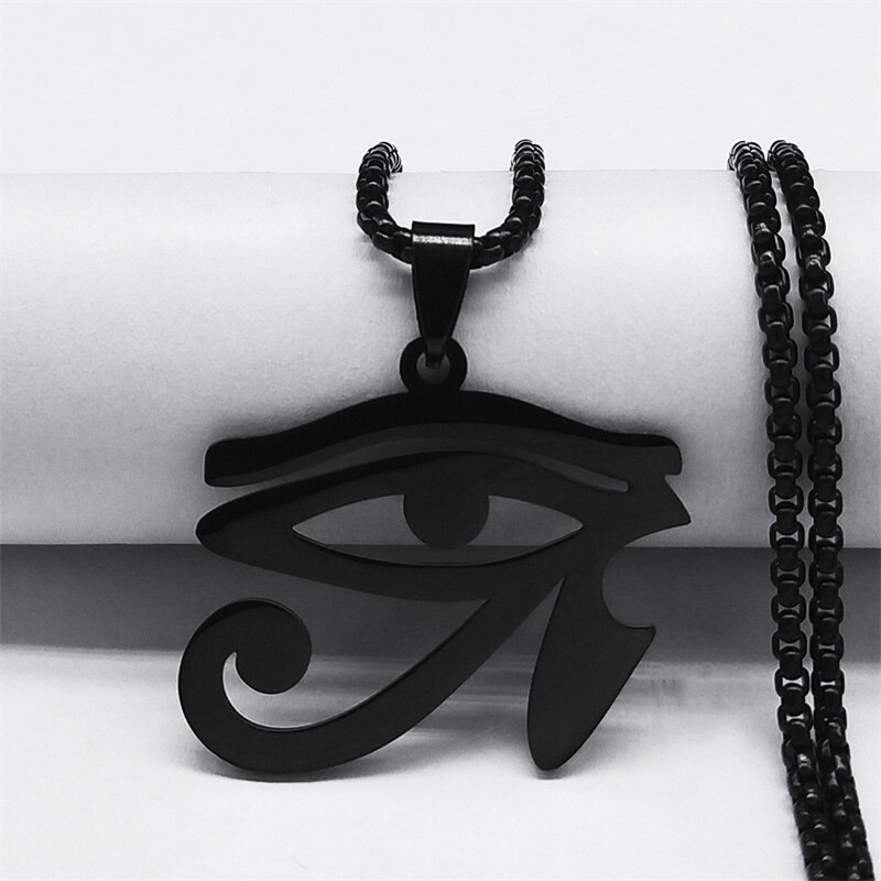 Stainless Steel Egyptian Eyes Chain Necklaces Men Statement Mythology Eye of Ra Horus Symbol Necklace Jewelry bijoux femme N4540: RED-BROWN