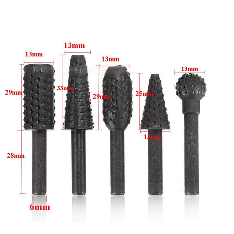 5 stk / sett diy hss roterende filer burr bore roterende tornhode polering tilbehør elektrisk slipehode trebearbeiding verktøy