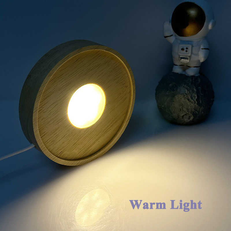 LED-Lampenfassung, rund, aus massivem Holz, leuchtende Lampenfassung, integrierte Diffusionsplatine, DIY-Nachtlichtbasis, USB-Stromversorgungsschnittstelle: Beige