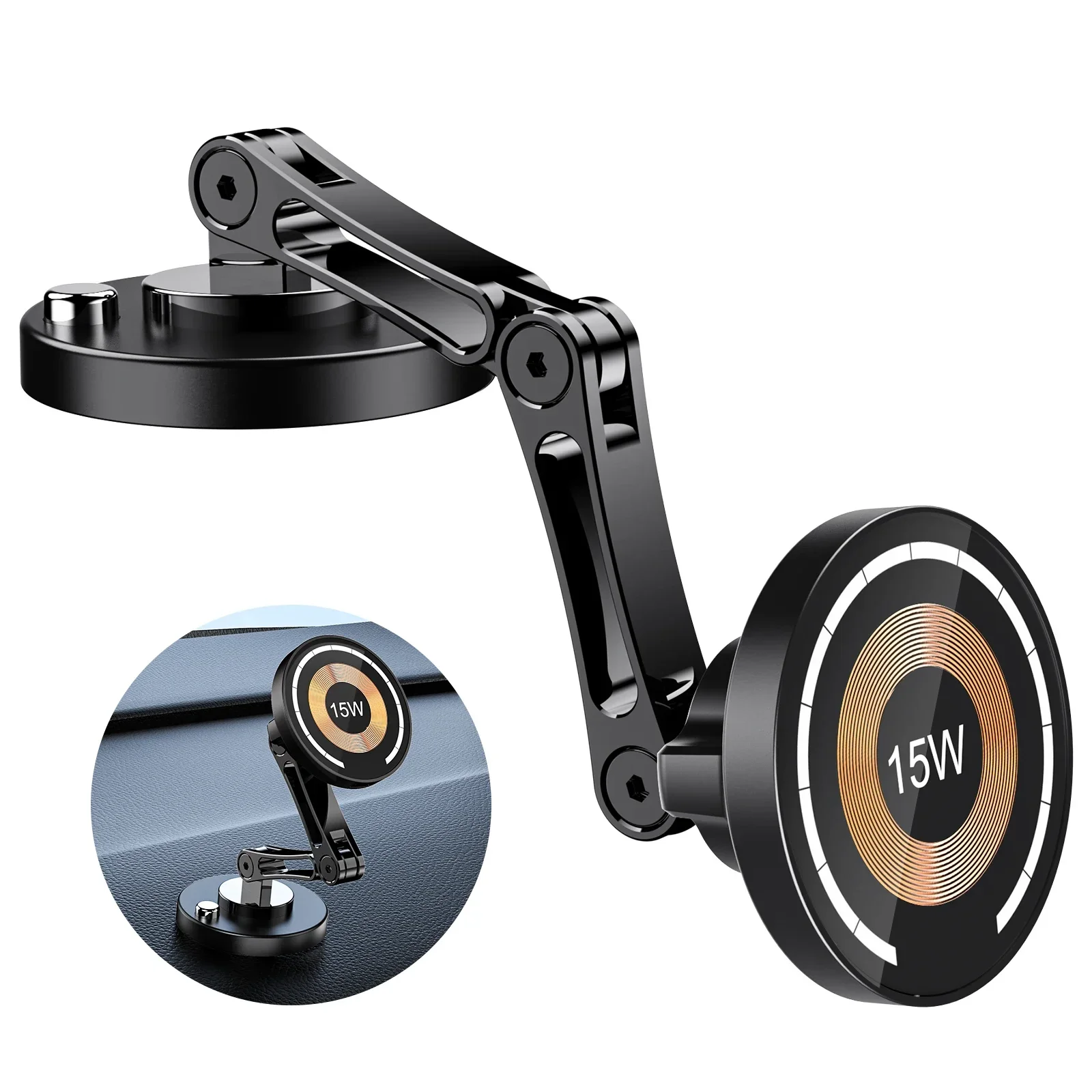 Magnetic Car Phone Holder Wireless Charger Phone Stand Rotation Mobile Phone Holder Fast Charging for IPhone 16 15 14 13 xiaomi: black