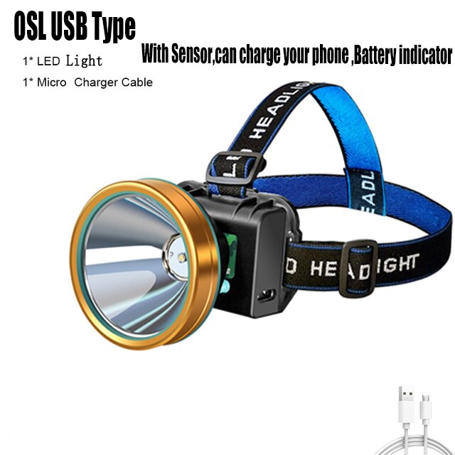 200000LM potente faro a LED ad alta potenza faro a LED ricaricabile batteria integrata torcia USB torcia per la pesca: Package E / White light color
