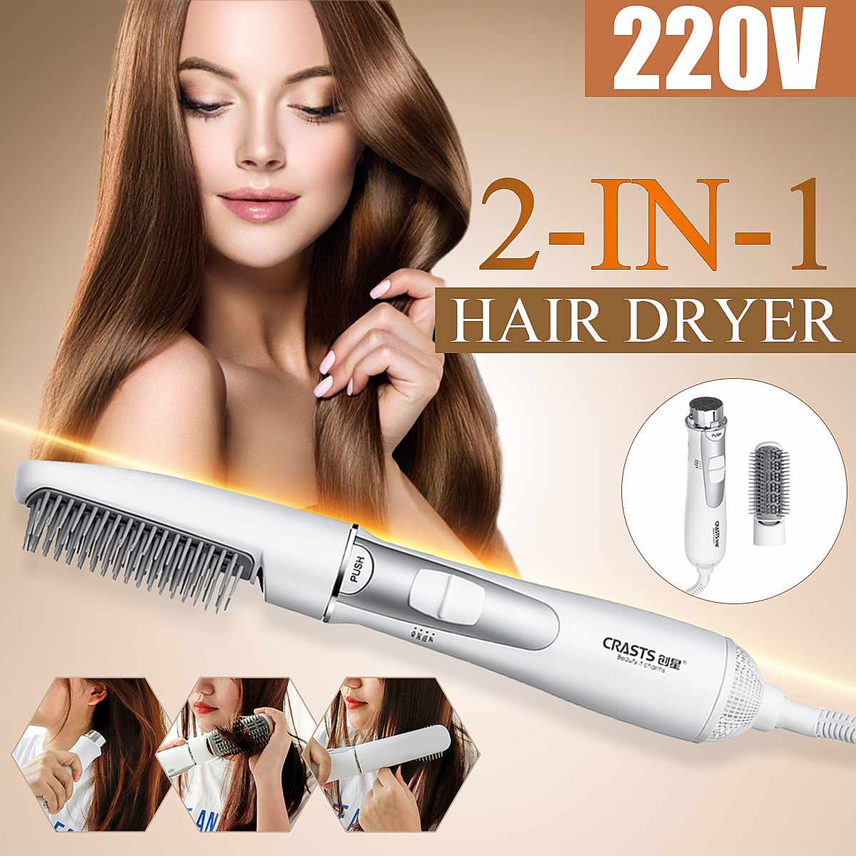 1000w 2 in 1 derde versnelling één stap föhn haar stijlen salon koude lucht paddle styling borstel