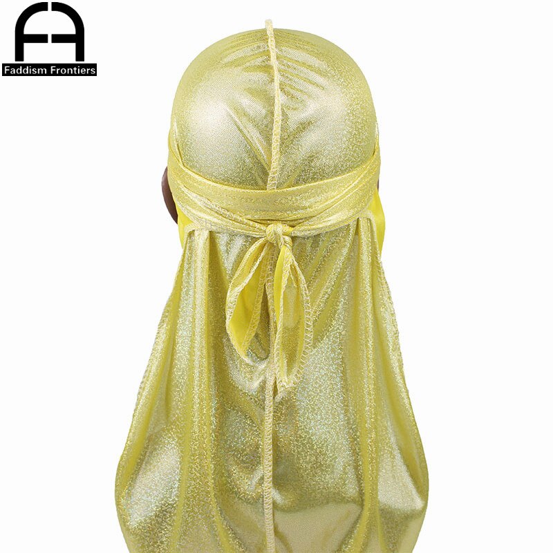 Men's Silky Sparkly Durags Turban Men Durag Shiny Du Rag Bandanas Hat Headwear Headband Hair Accessories Extra Long Tail Du-Rag: Yellow