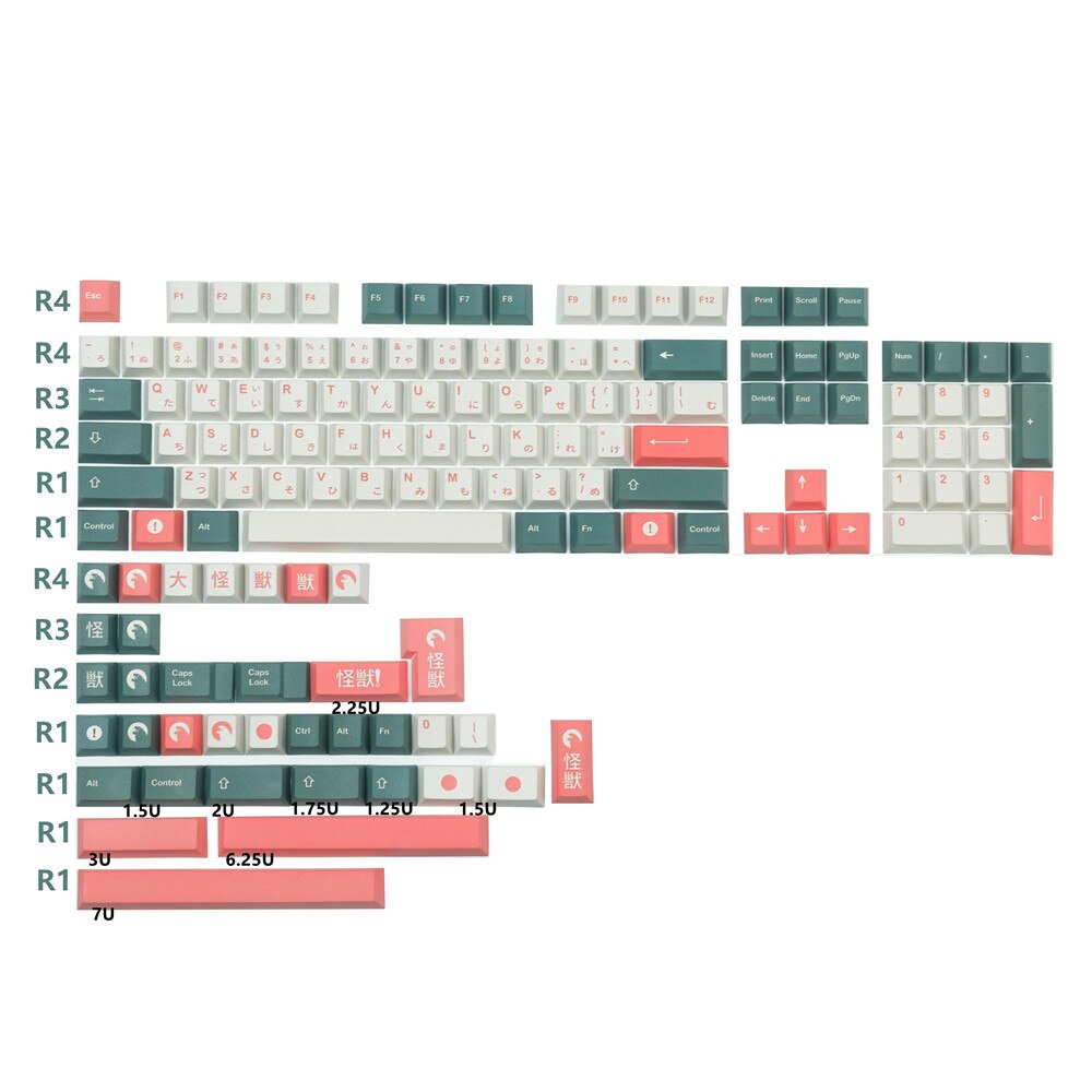 Mechanische Toetsenbord Keycaps Cafe Gmk Keycaps Cherry Profiel Key Caps 140 Toetsen-Set Keycap Met 2U 1.75U Shift GK61 GK64 980: Kaiju Keycaps