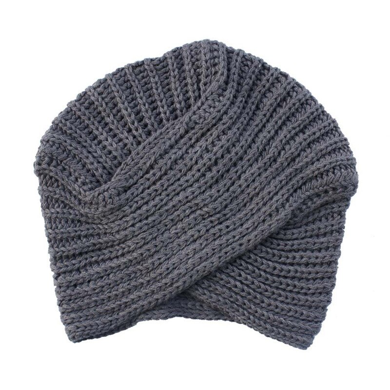 Vinter cap strik turban cross kvinders vinter varm strik turban cross twist hår wrap solid afslappet skullies beanies hat: Mørkegrå