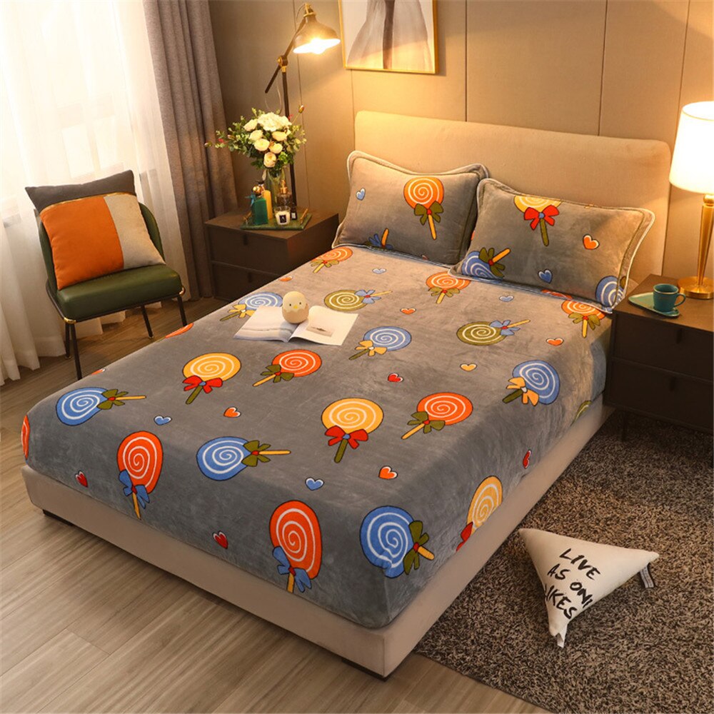 ADOREHOUSE-funda de cama de franela, juegos de cama gruesos de felpa, sábana ajustada elástica, fundas de almohada, ropa de cama de invierno, Funda de colchón