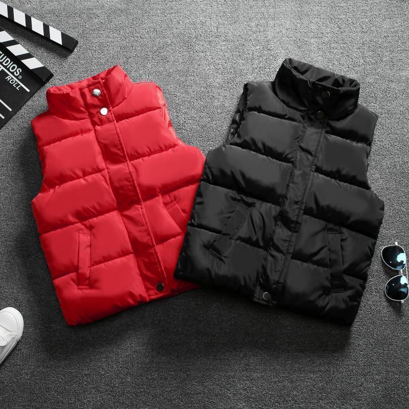 Chaleco de algodón con cuello levantado para niños, ropa cálida sin mangas, de 3 a 12 años, Color sólido, para Otoño e Invierno