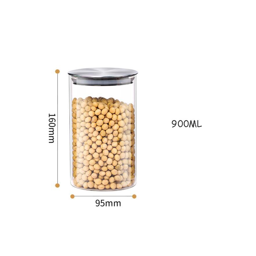 Kitchen Food Glass Storage Container Airtight Glass Food Storage Jar Heat-resistant Glass Jar Container with Stainless Steel Lid: 95x160mm