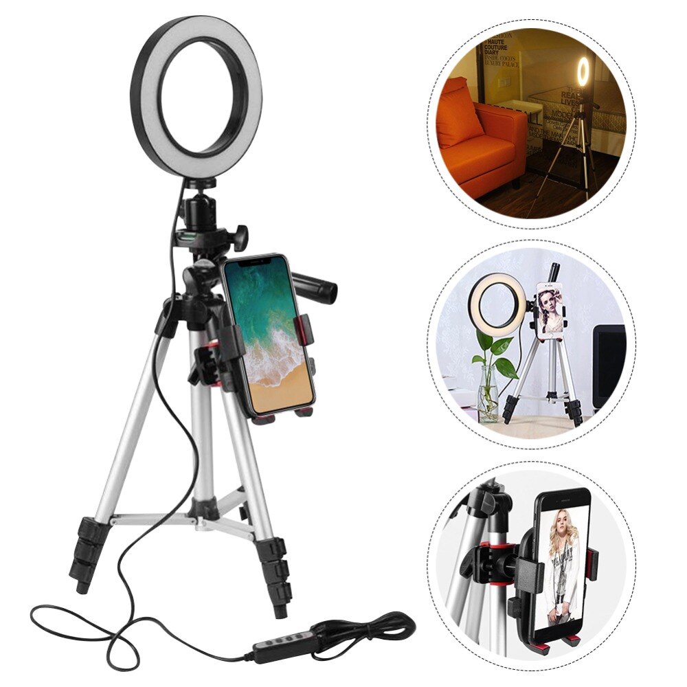 5.7-inch LED tripod ring fill light for Video Makeup Mini LED Camera Light with Smart Phone Holder Desktop LED Lamp